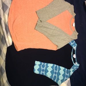 2 Lula Roe 3/4 length sleeve Randy Shirt NWOT.